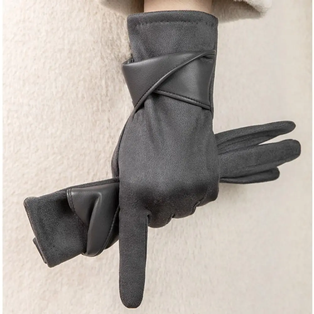 All-Match Velvet Winter Suede Gloves Soft Windproof Pu Leather Gloves Touch Screen Waterproof Women Cycling Mittens Autumn