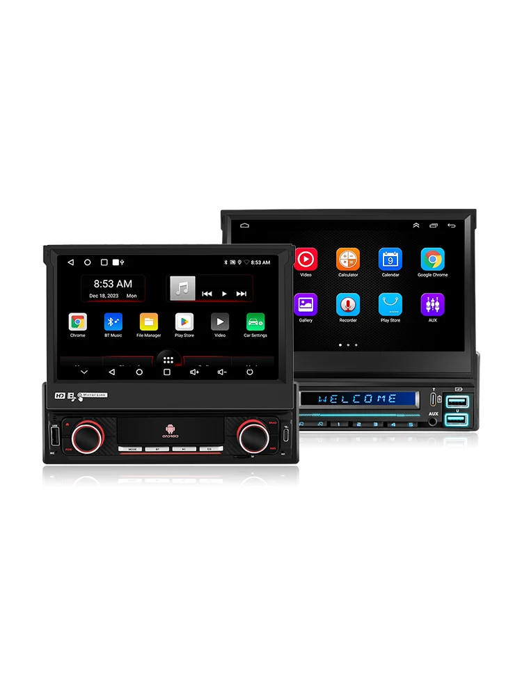 Junsun 7 "Automatisch intrekbaar IPS-aanraakscherm Universeel 1 Din Draadloos CarPlay Android Auto Stereo Radio GPS-navigatie - afbeelding 2