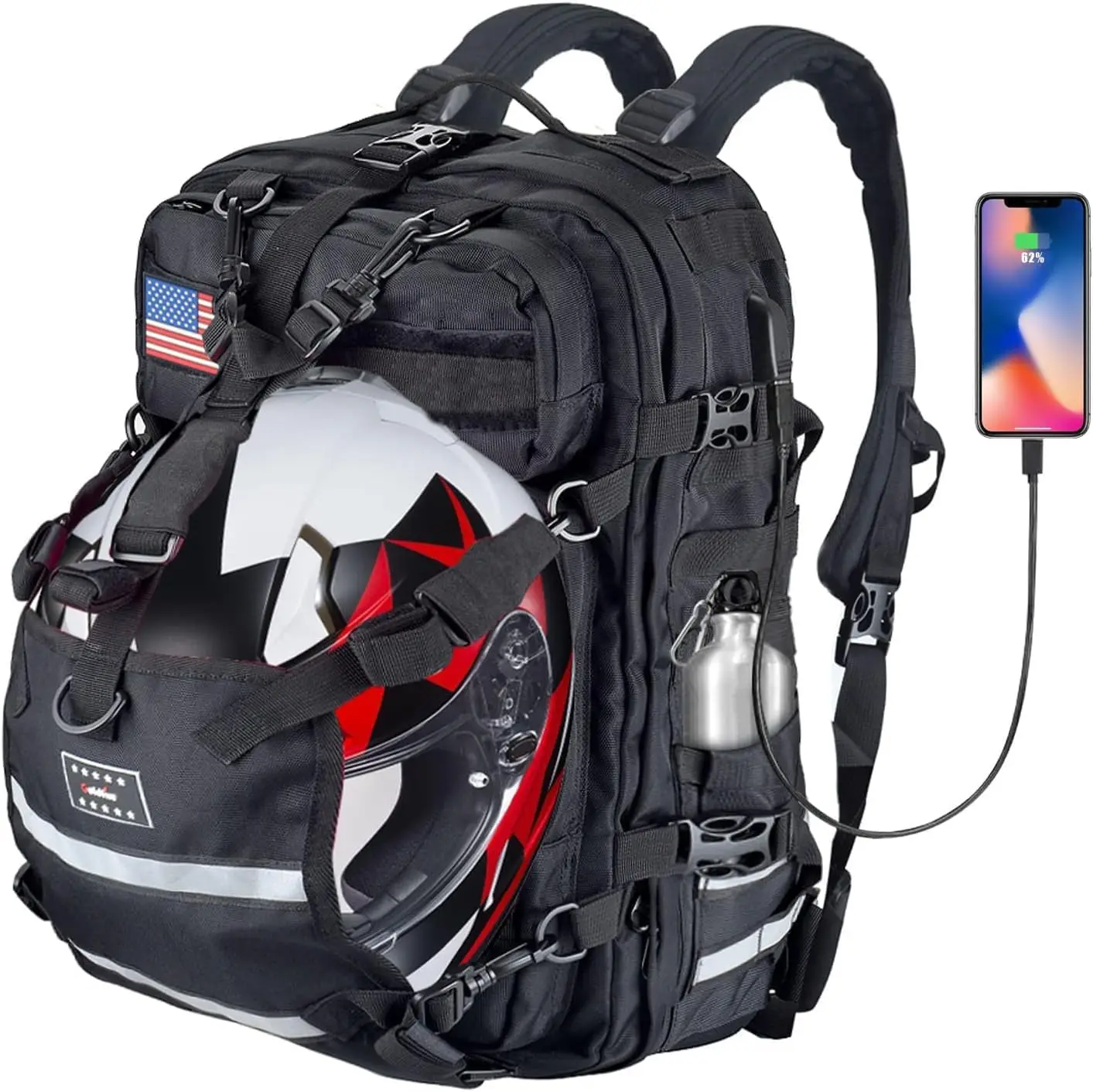 

Large Capacity Motorcycle Backpack for Men with USB Charging Port, Hiking Cycling Helmet Bag