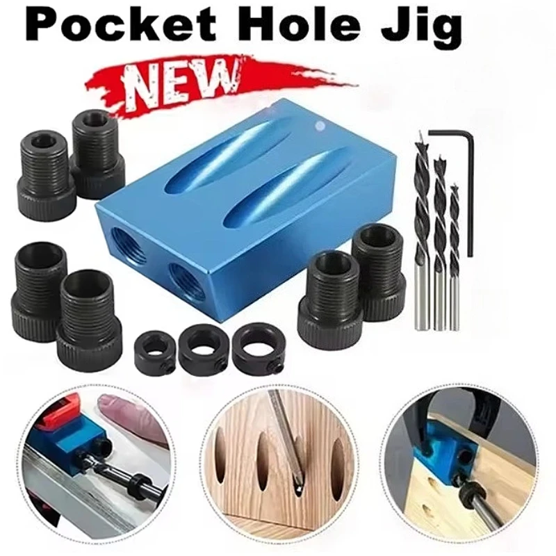 

Woodworking Oblique Pocket Hole Locator Jig Kit 15 Degree Angle Drill Guide Set DIY Carpentry Hole Puncher Drill Bits Tool