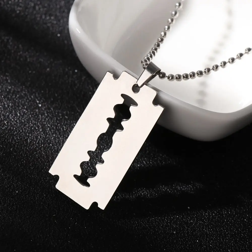 Punk Street Unisex Pendant Stainless Steel Razor Blade Shaped Dogtag Necklace