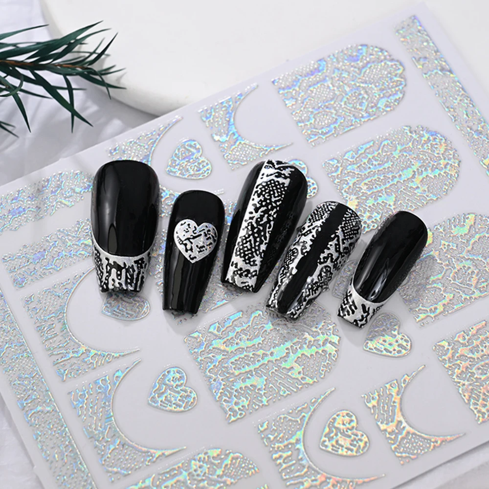 1Pcs 3D Bronzing Snakeskin/Love Nail Stickers 6-Colors Sexy Snake Print Self-Adhesive Nail Decals Luxury Manicure Decorations *