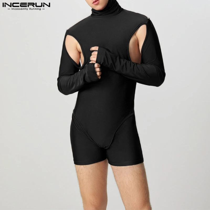 

Summer Spring INCERUN Men Bodysuits Hollow Out Male Tops Bodysuit Sexy 2025 Rompers Oversize Solid Color Streetwear