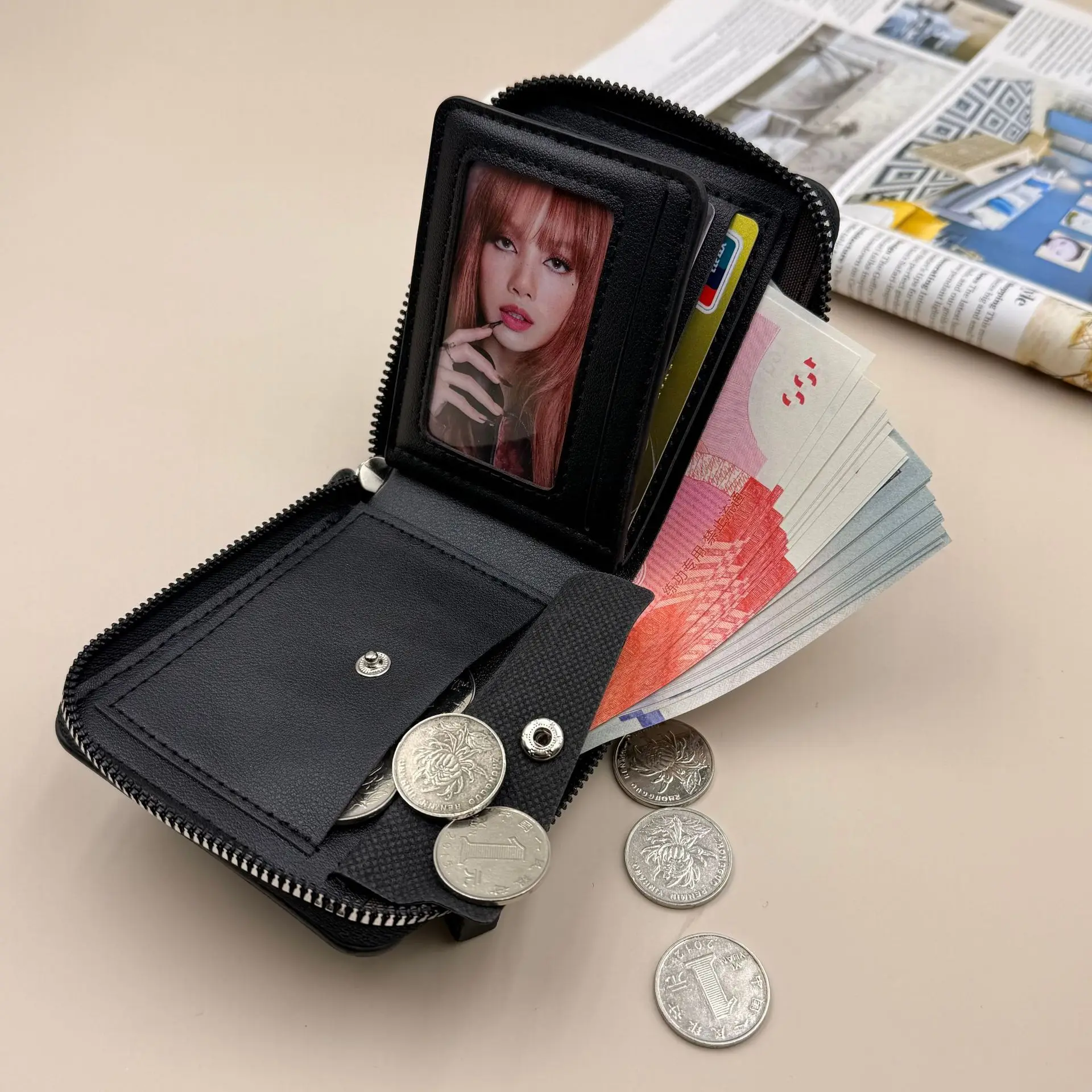 Men’s Leather Zipper Wallet Large Capacity Multi-card Holder Wallets Coin Cash Purse with ID Window image 6