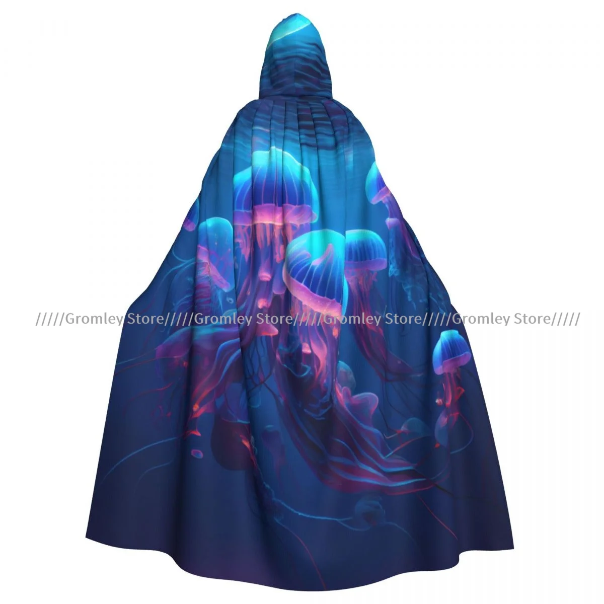 Jellyfish In The Underwater World Witch Cloak Hooded Cosplay Costume Halloween Adult Long Party Cape