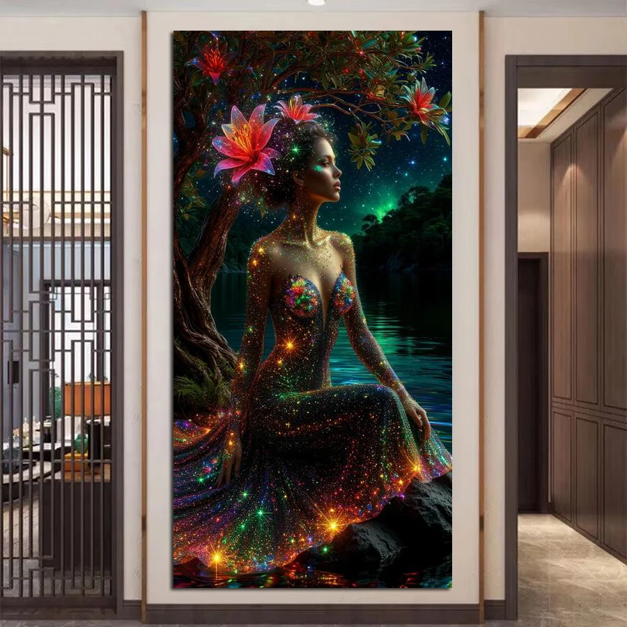 

Fullcang Night Scenery Fantasy Woman Large Size Diy Diamond Painting Kits Full Square Round Drill Mosaic Embroidery Picture