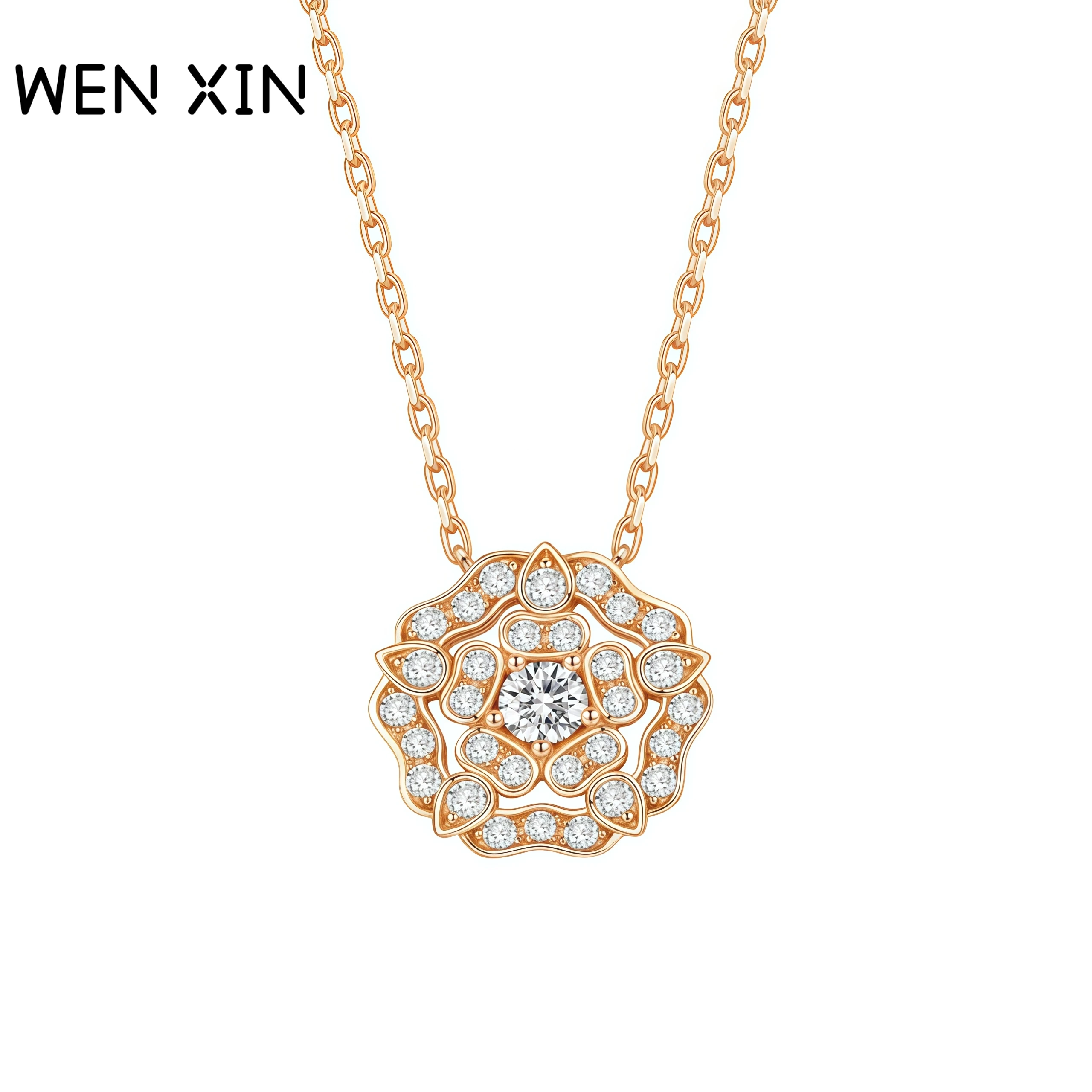

Сертификат бренда WENXIN, ожерелье с подвеской в виде розы с бриллиантами, кулон из стерлингового серебра 925 пробы, простые стильные ожерелья, ювелирные изделия