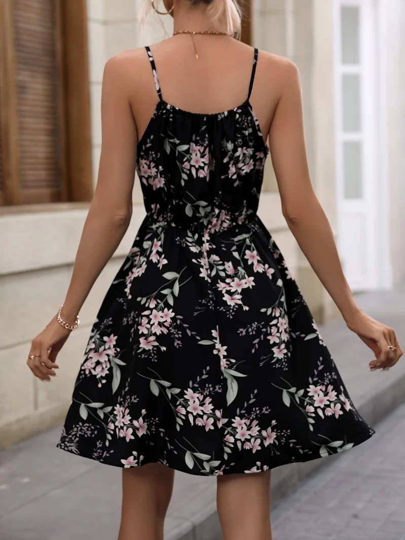 Dünnes Camisole, Brustband, kurzes Kleid, locker und weit ausgestellt, kurzer Rock im Urlaubsstil für Damen – Detail 3