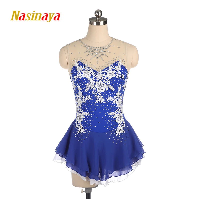 Nasinaya Figure Skating Dress Customized Competition Ice Skating Skirt for Girl Women Kids Gymnastics Performance White Flower