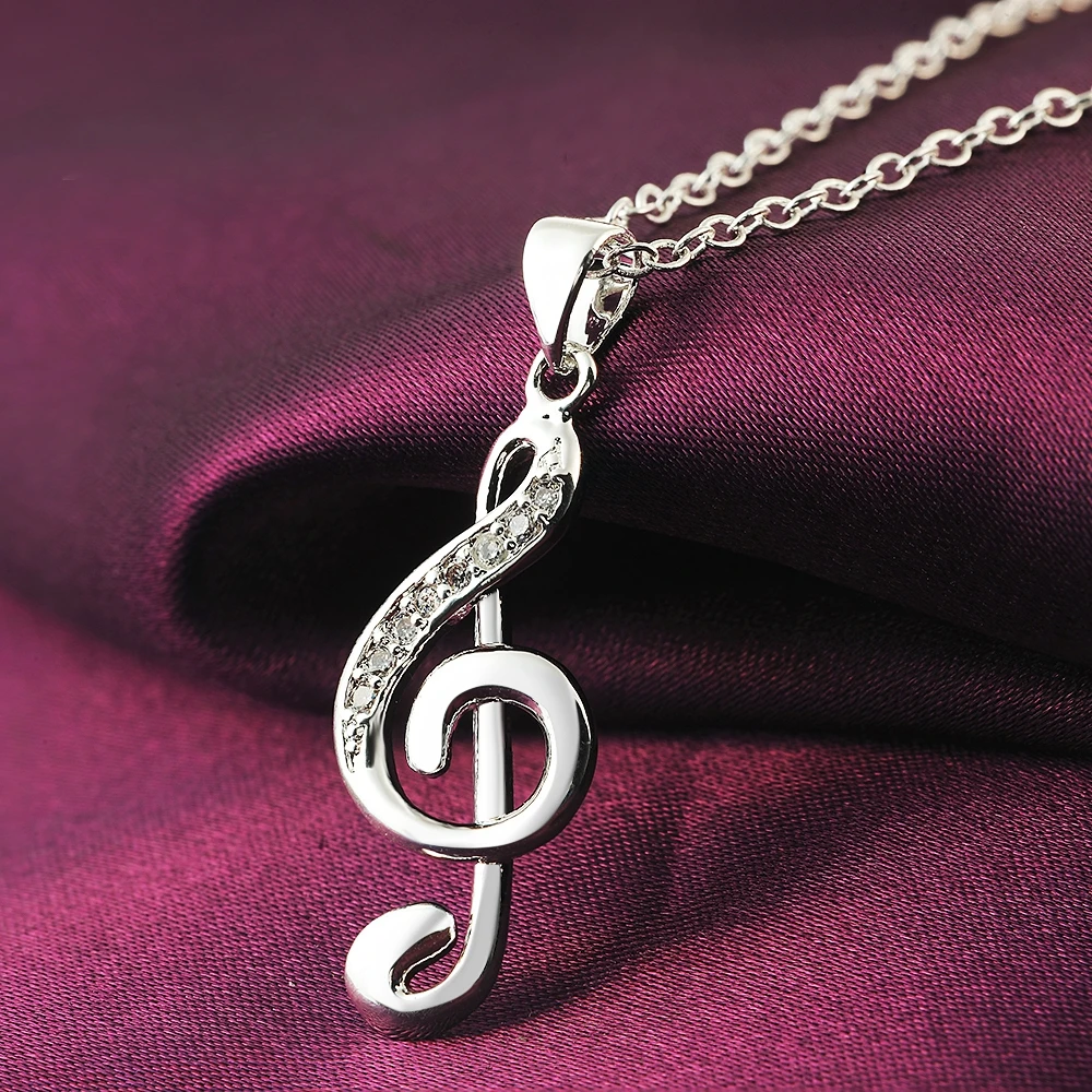 

925 Sterling Silver noble crystal Pretty music note Pendant Necklace For Women high quality Fashion party Jewelry Holiday gifts