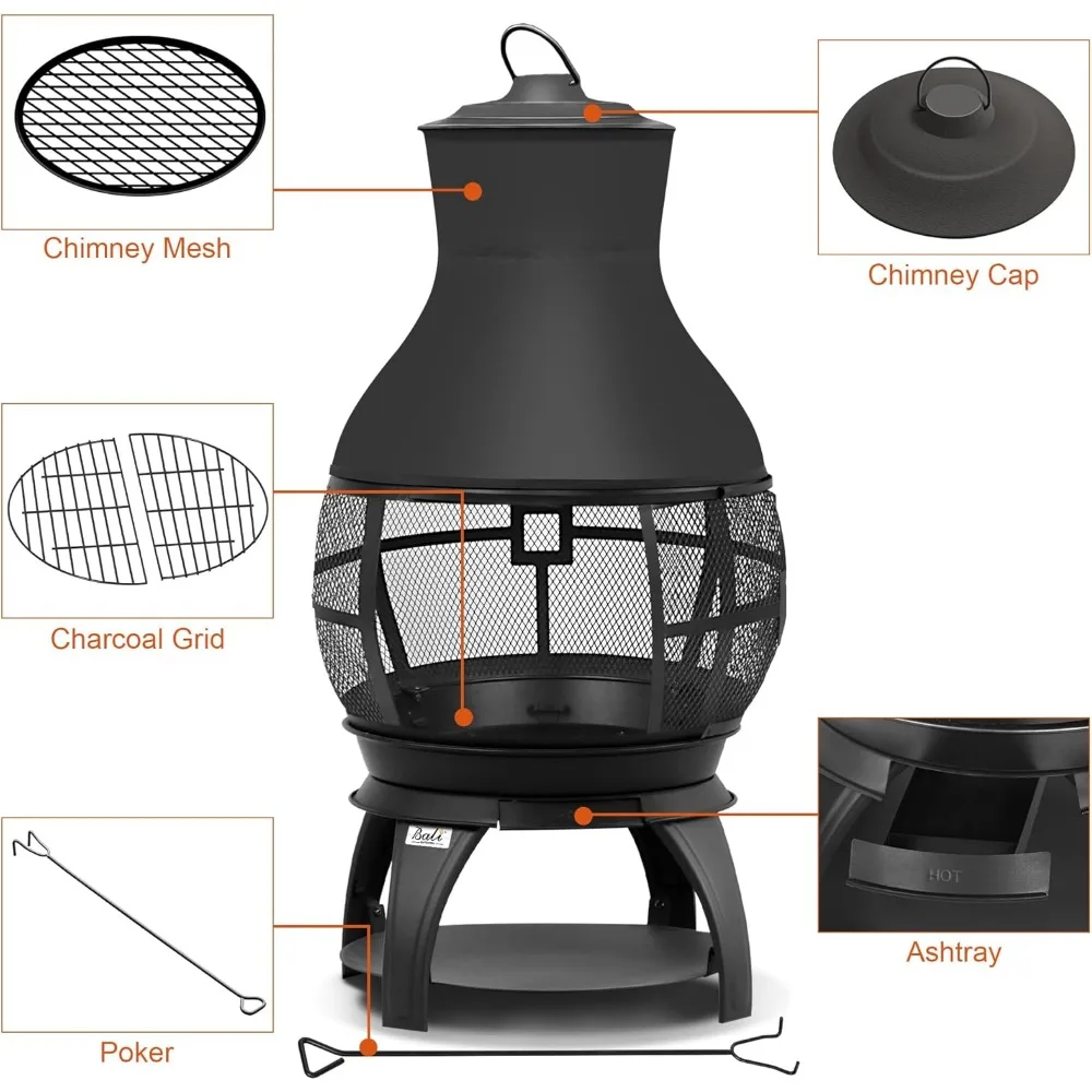 حفرة نار حرق الخشب فيمينيا خارج الموقد فناء صغير، مقاس 17.7 بوصة عرض × 35.6 بوصة ارتفاع، بني-أسود #5