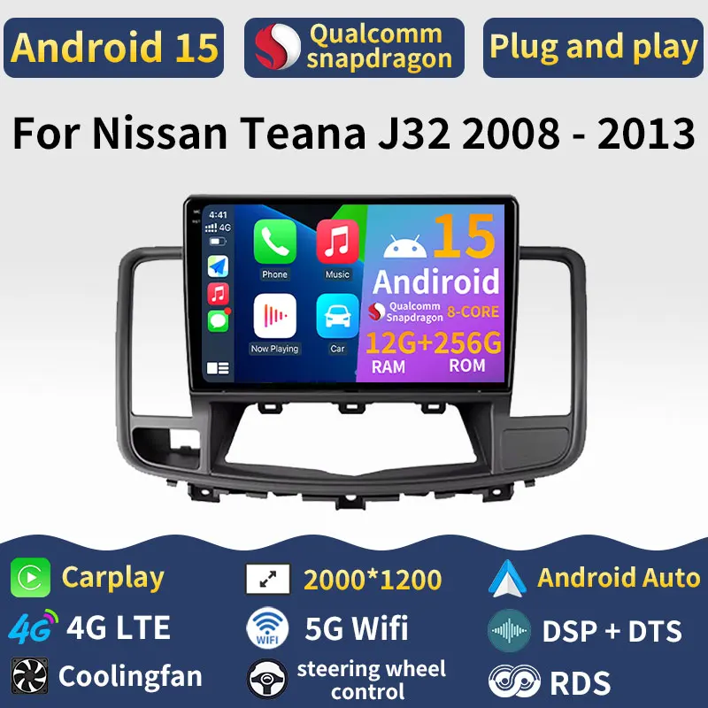 Android 15 Carplay For Nissan Teana J32 Maxima 2008 - 2013 4G LTE BT DSP Player Video 5G WIFI Navigation GPS Auto Car Radio 2din
