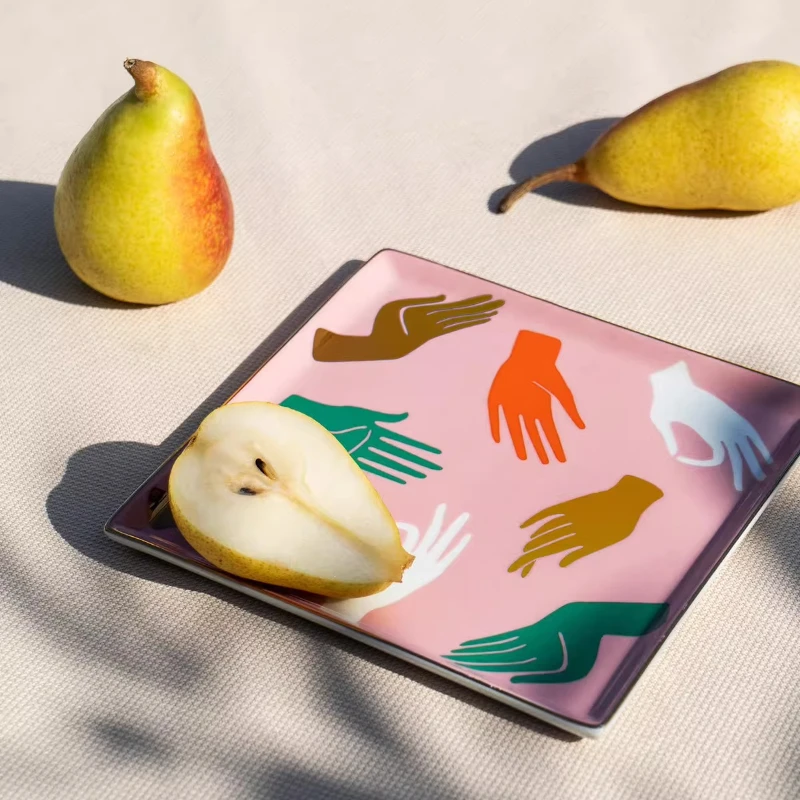 カラフルなセラミックプレート、家庭用フルーツデザートディスプレイプレート、北欧スタイルの装飾的な正方形プレート、ジュエリートレイ装飾プレート