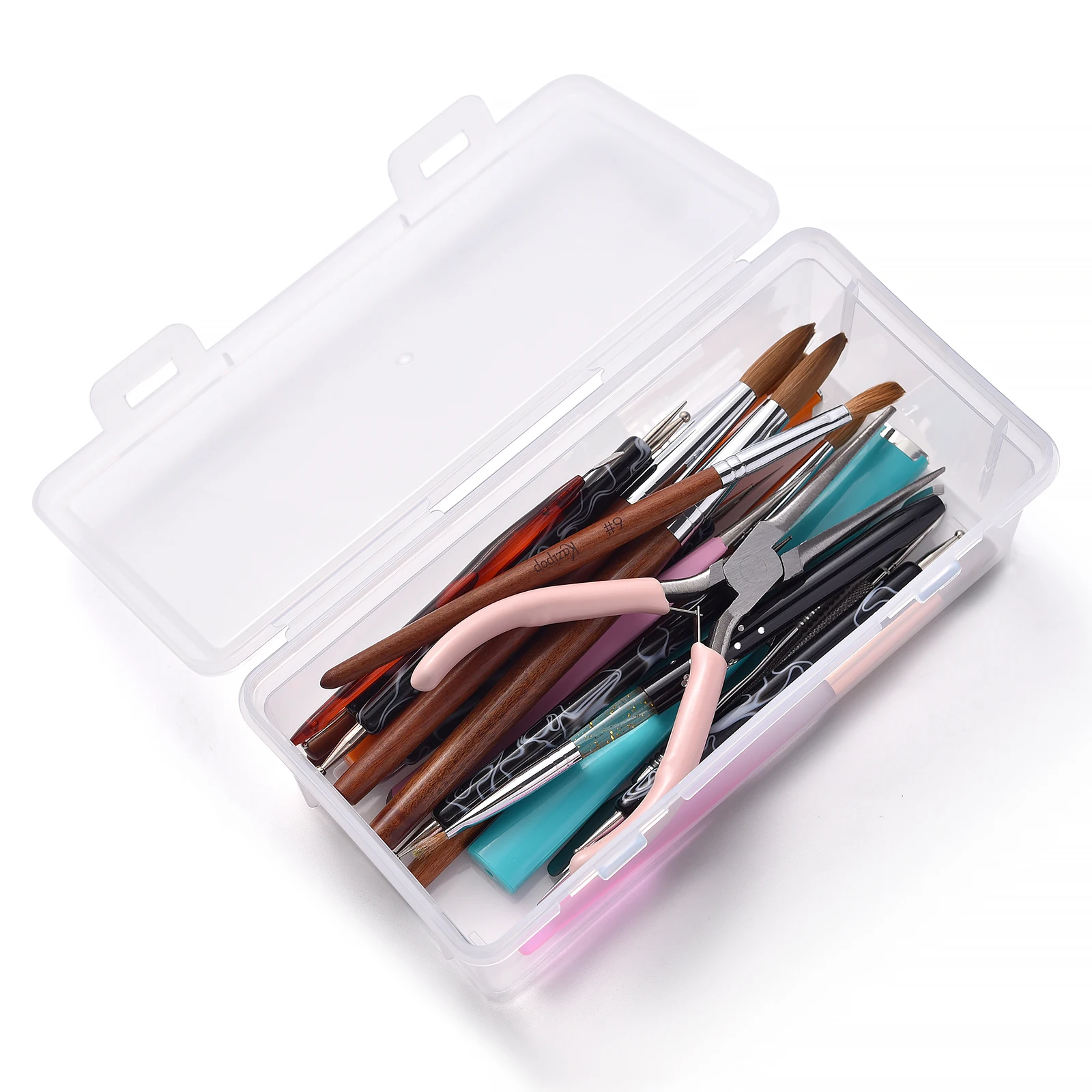 Empty Square Nail Art Organizer Plastic Transparent Super Capacity Nail Storage Box Multi-Functional Storage Box for Nail Tools