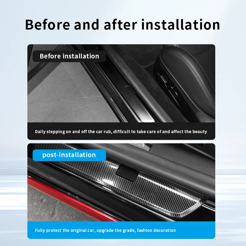 Suitable for Tesla 2024–2025 Model 3 Highland – Stainless steel door sill protectors, front & rear pedal film strips.