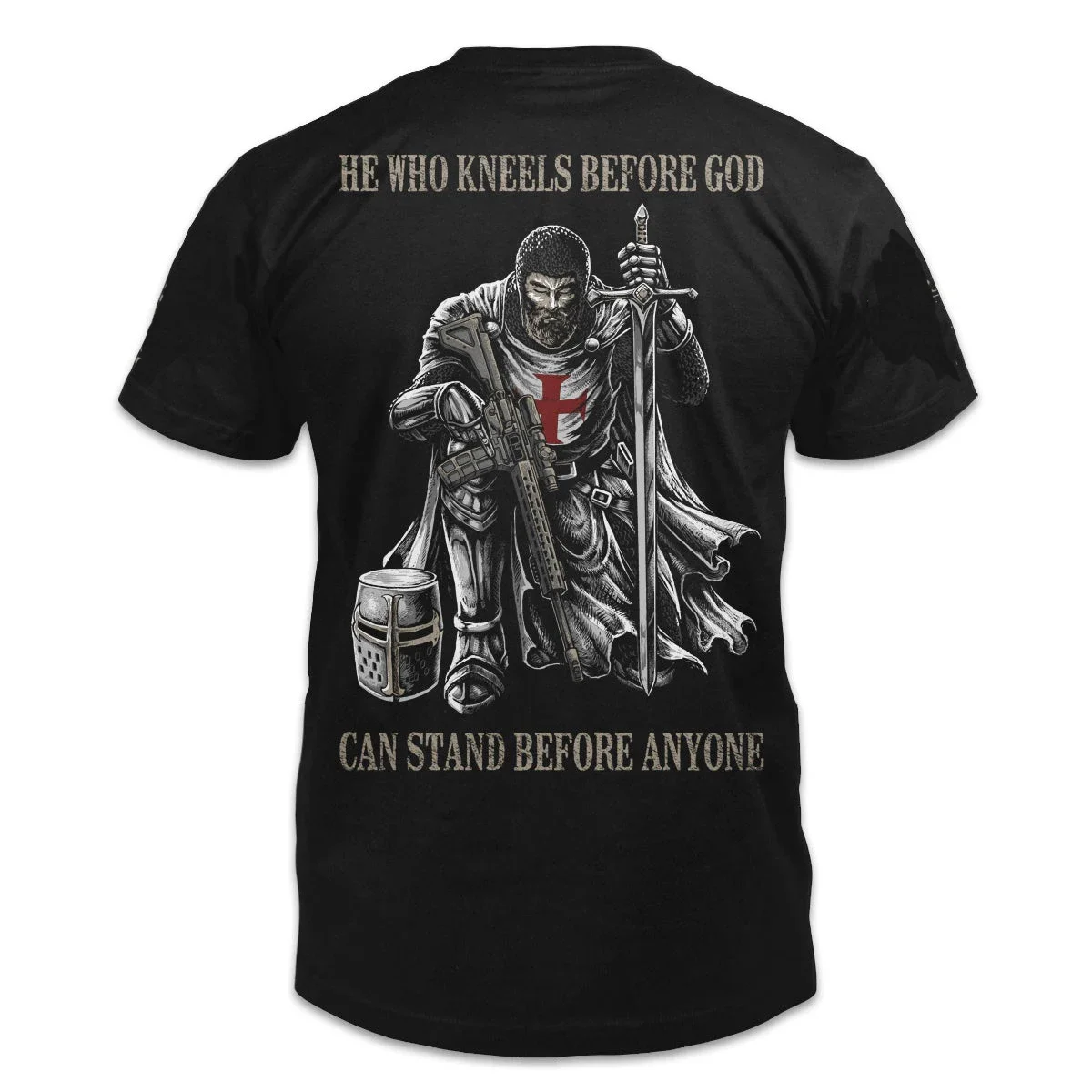 Cotton Short Sleeve O-Neck Mens T Shirt New S-5XL He Who Kneels Before God Can Stand Before Anyone. Templar  T-Shirt.