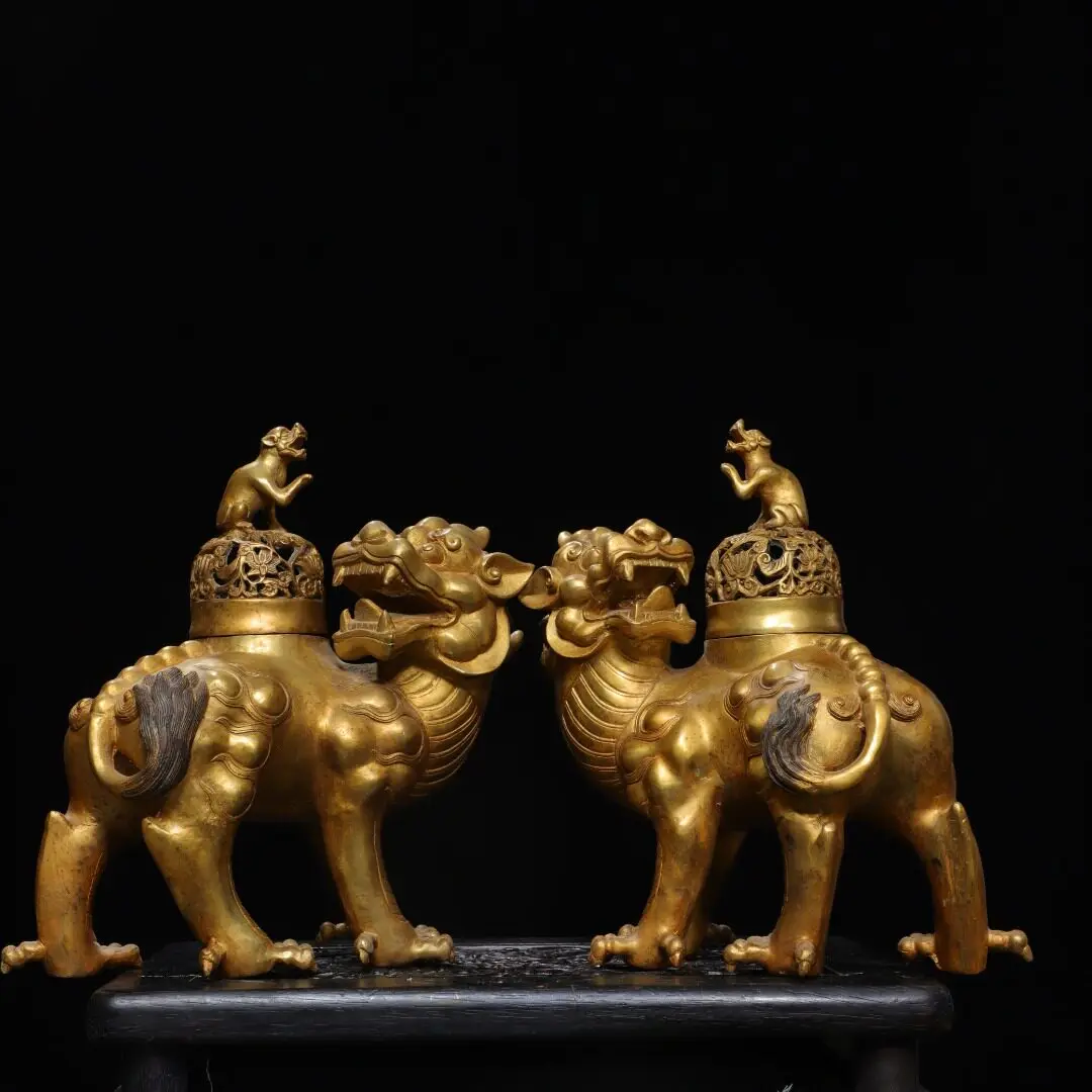 Brass Gold Gilt Lion Incense Burner Censer Home Altar Tabletop Decor Figurine Handmade