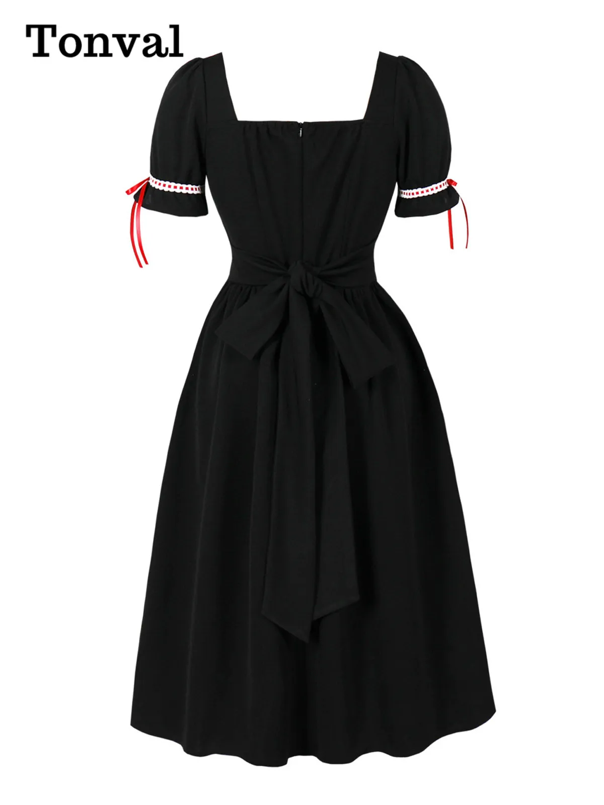 Tonval Sweetheart Neck Bow Detail 블랙 고딕 의류 여성 하이 웨이스트 타이 백 파티 파티 빈티지 스타일 롱 드레스