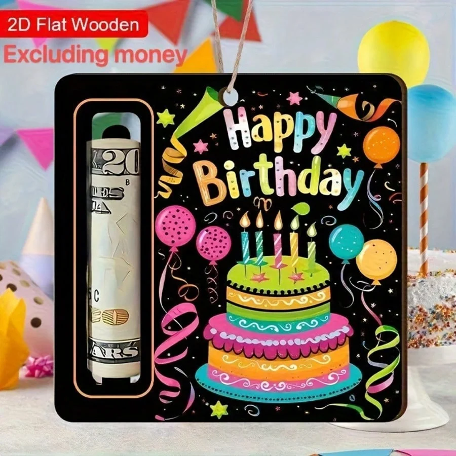 1/4 Piece Birthday Gift Set, Black Wooden Coin Jar, Happy Birthday Theme, Birthday Surprise Gift, Perfect Cash Gift for the Birthday Person, Birthday Party Decoration, Home Hanging Decoration, Room Decoration, Birthday Gift Gifts for Boys, Gifts for Girls, Gifts for the Elderly. Birthday Statement