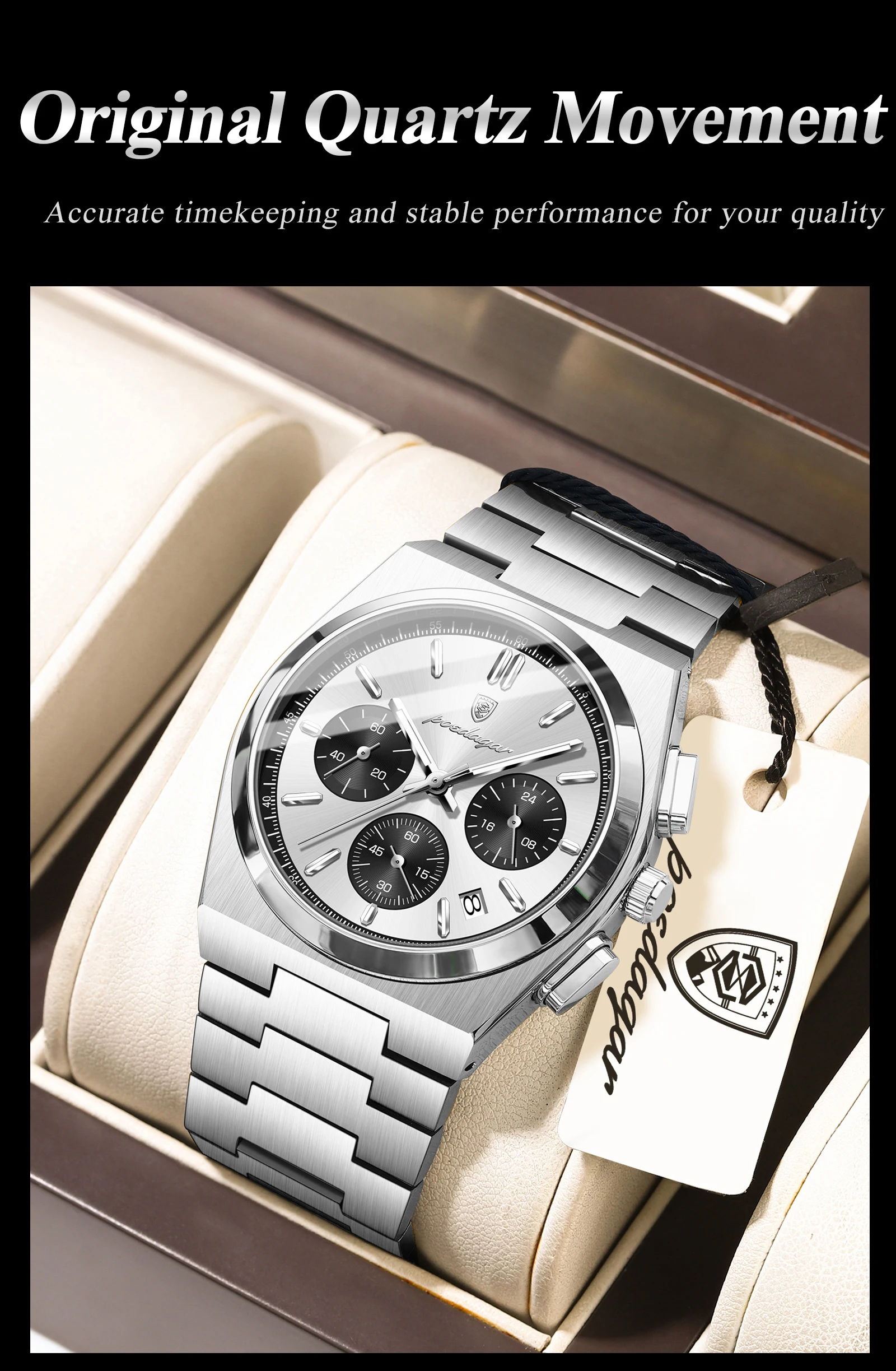 POEDAGAR Top Business Herrenuhr Chronograph Datum Edelstahl Klassische Männeruhr Wasserdicht Leuchtend Quarzuhren für Herren – Detail 8
