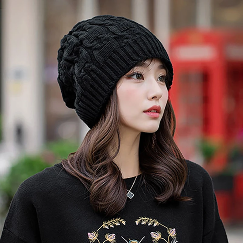 Womens Knitted Beanie Hat Slouchy Textured Cuff Thermal Ear Warmer Winter Outdoor Activities Cap