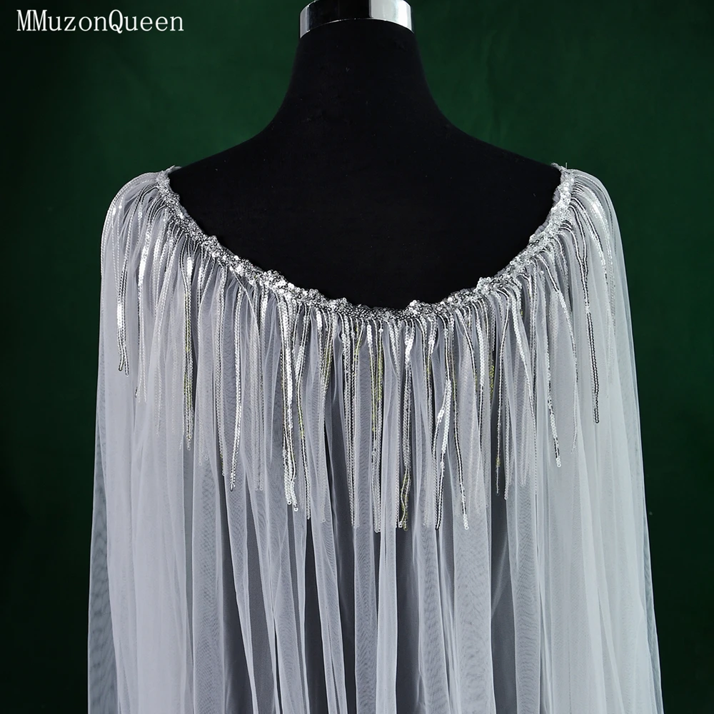 TOPQUEEN Luxurious Cathedral Royal Wedding Outdoor Lawn Single-layer Transparent Mesh Bridal Shawl Adorned Sequin MG18