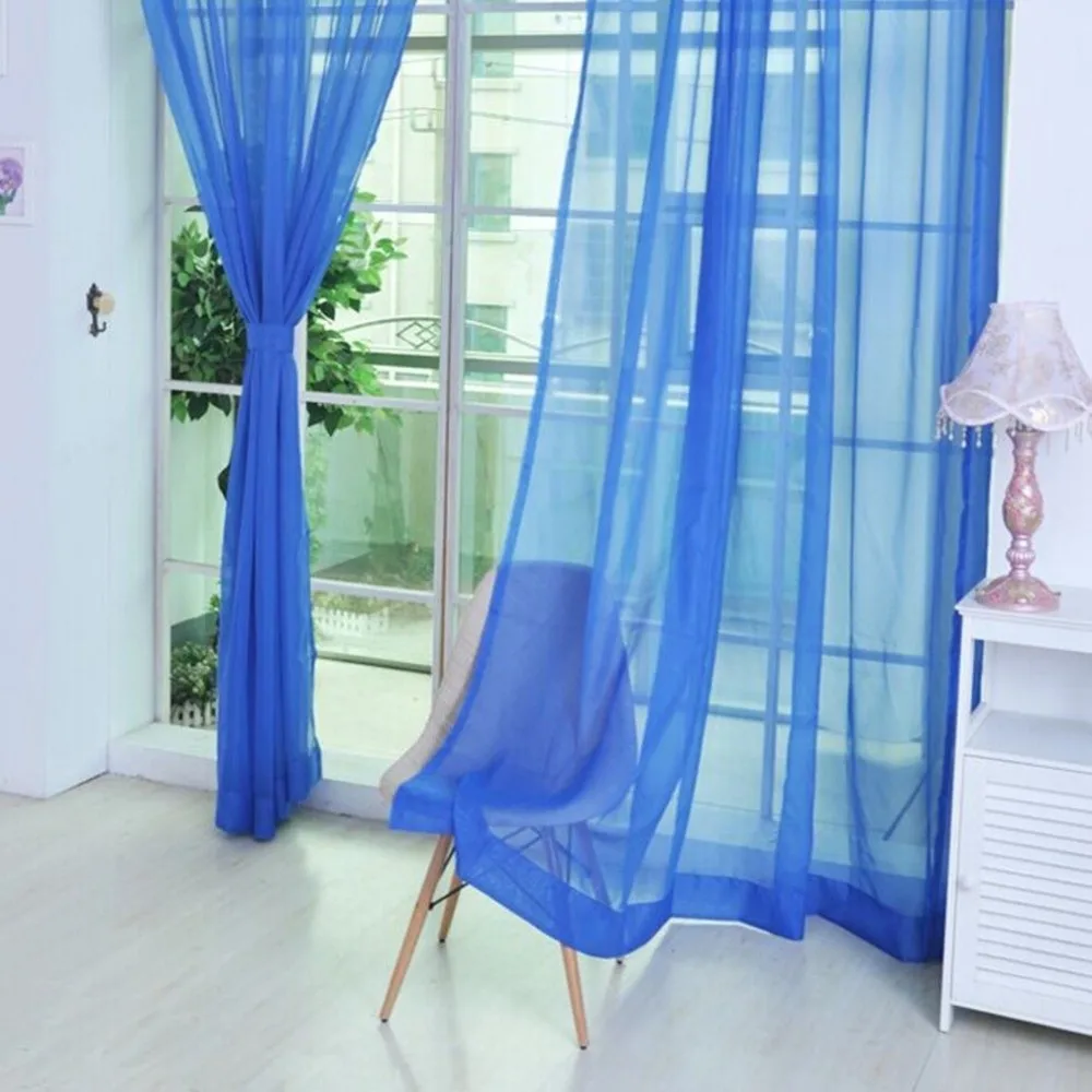Fashion Colorful Sheer Tulle Curtains Polyester Solid Color Rod Pocket Curtain 1x2M Window Panel Kid Room Classroom