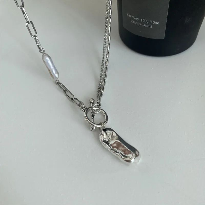 ENSHIR غير النظامية مربع تقليد اللؤلؤ OT مشبك قلادة للنساء خمر حفلة المجوهرات الفرنسية #2