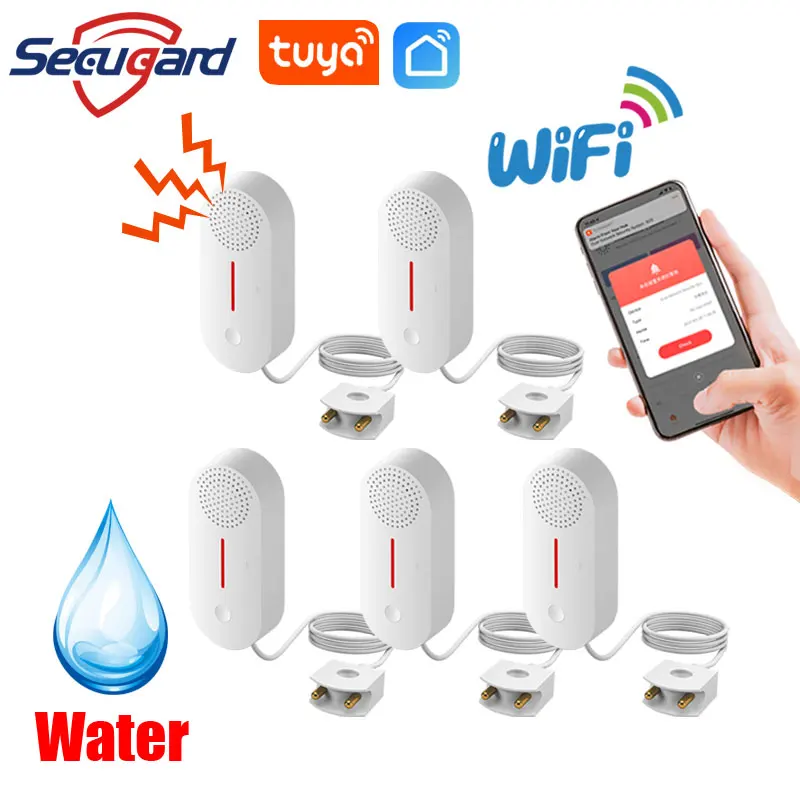 WiFi Water Leak Sensor Tuya Leakage Detector Flood Alert Overflow Detect Smart Life APP Home Security Alarm Support Timing