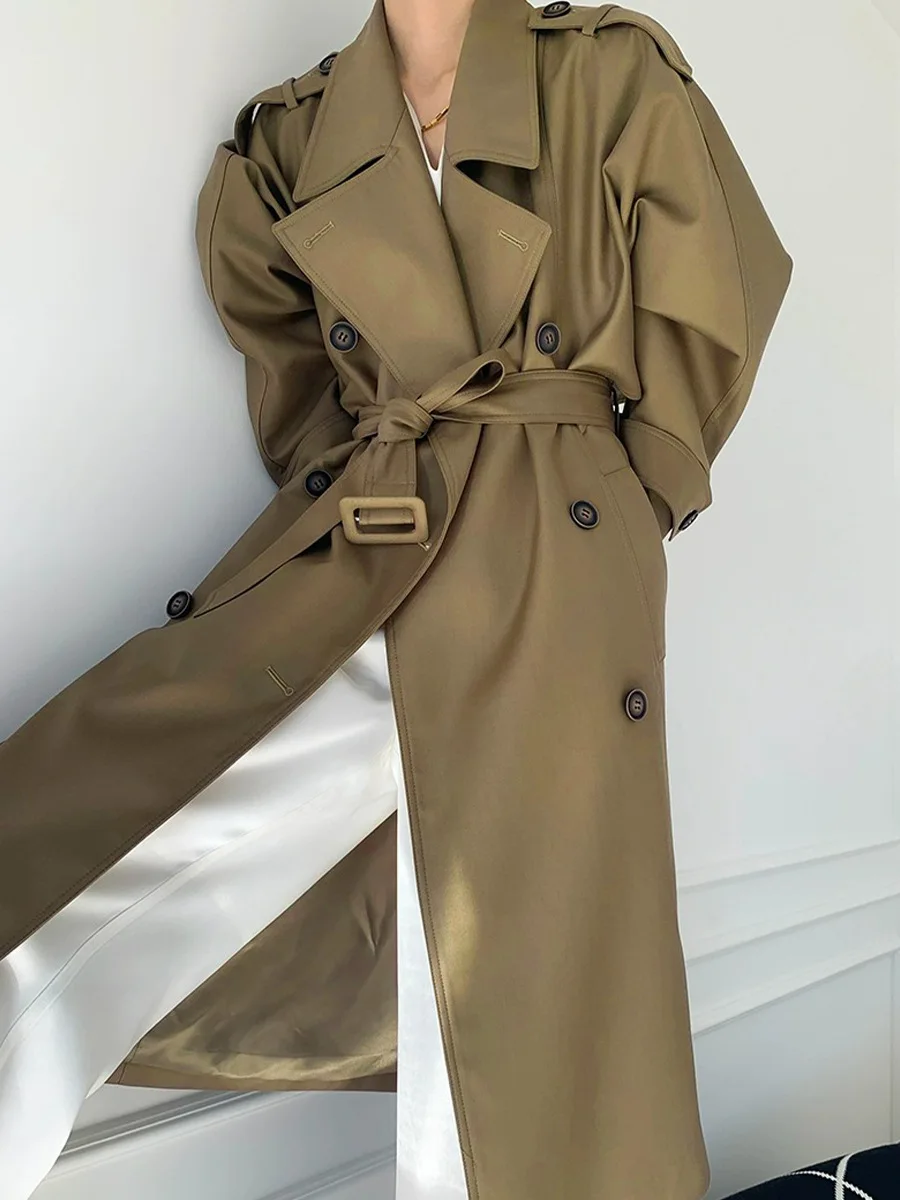 British style double breasted medium long trench coat for women 2024 early spring newStyle coat