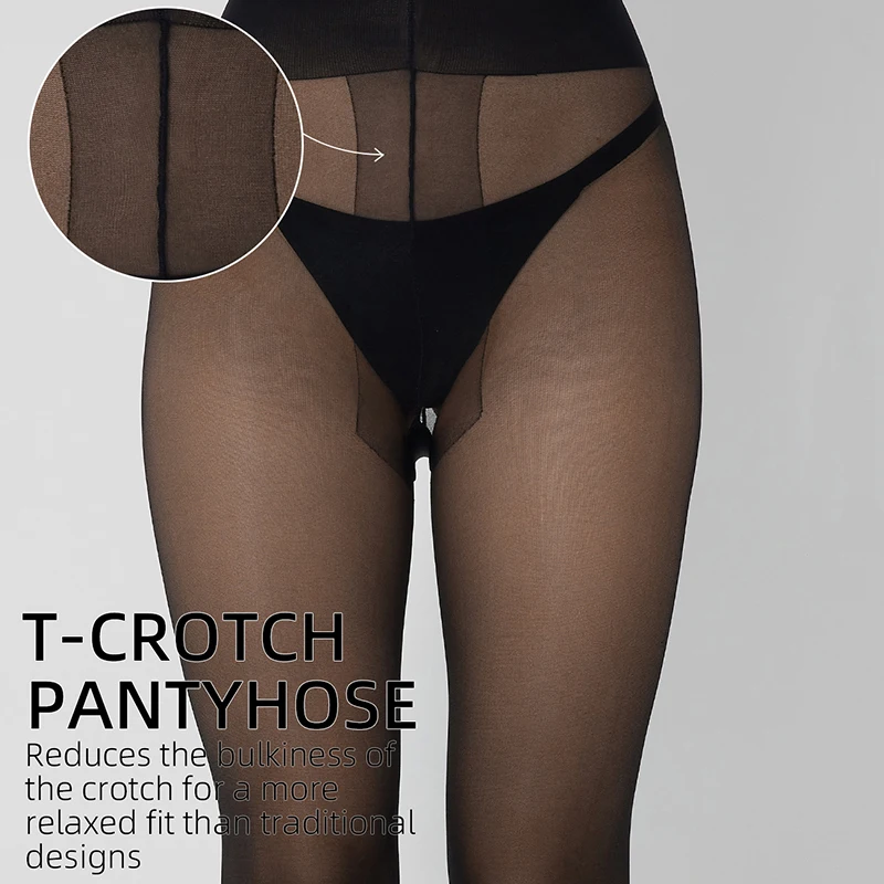 2-Paar durchsichtige Damenstrumpfhose mit T-Schritt, einfarbig, Sommer, schmale Passform, hohe Taille, reißfeste Damenstrumpfhose