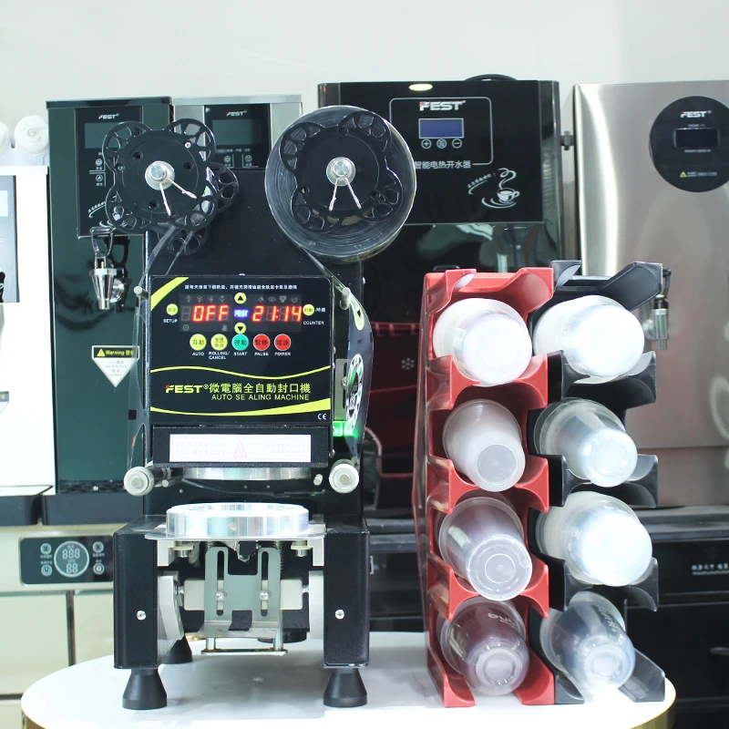 

Milk Drink Juice Cup Sealing Boba Smoothie Bubble Tea Paper Coffee Fully Automatic Plastic Cup Sealer Machine