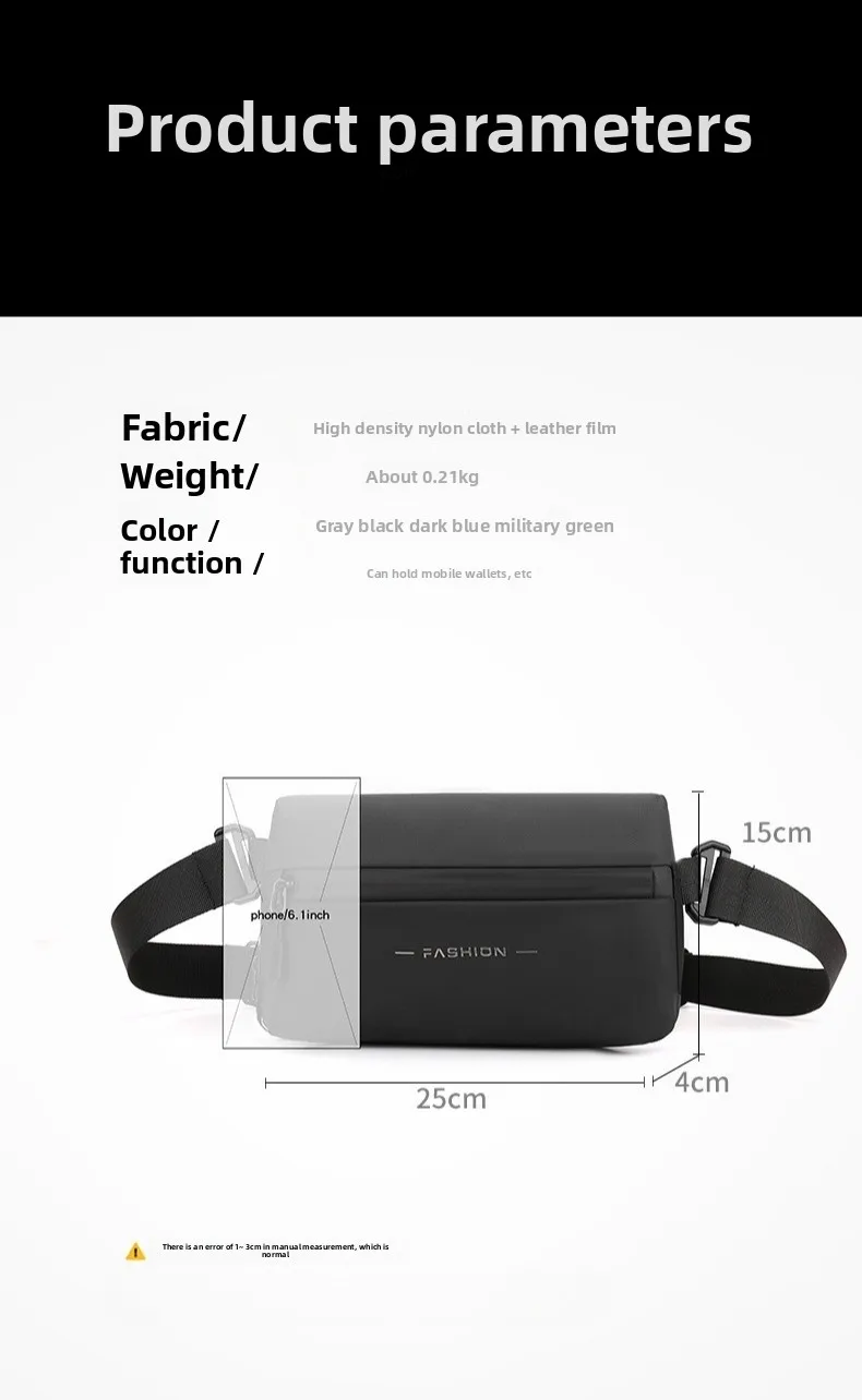 New Fashionable Men's Chest Bag, Simple and Casual Waist Bag, Multi-functional Water-resistant Large-capacity Crossbody Bag