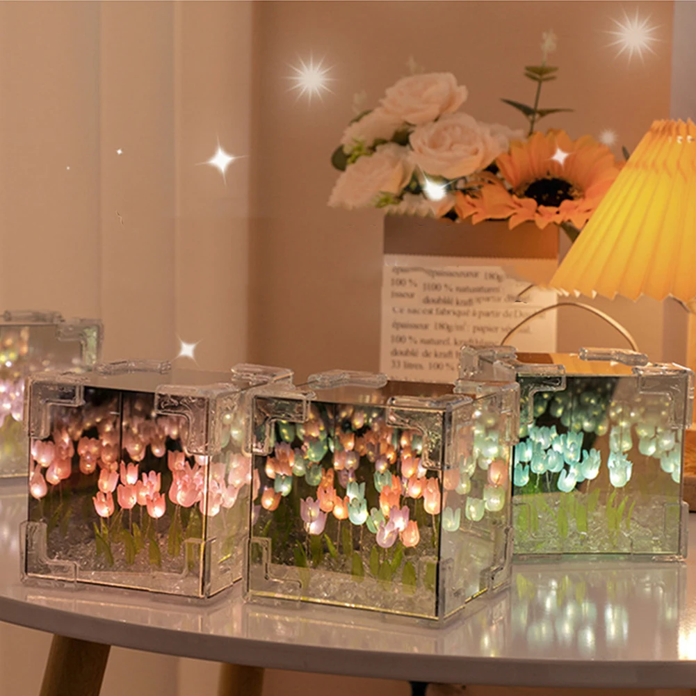 Flor de tulipa artificial luz noturna lâmpada de cabeceira lâmpada de mesa flor artificial presentes para mulheres mãe namorada