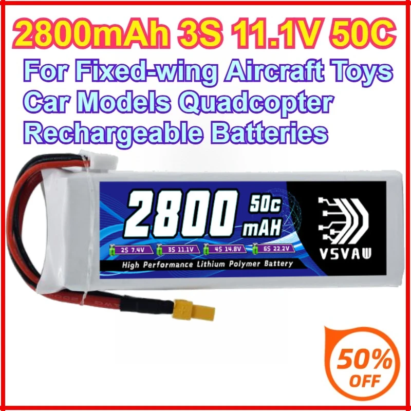 

2800mAh 3S 11.1V 50C For Fixed-wing Aircraft Toys Car Models Quadcopter Rechargeable Batteries FPV Drone Lipo Battery