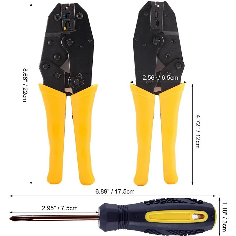 Ratchet Wire Crimping Tool Kit - Interchangeable Sets for Insulated & Non-Insulated Terminals, Electric Cable Crimper with Ergon