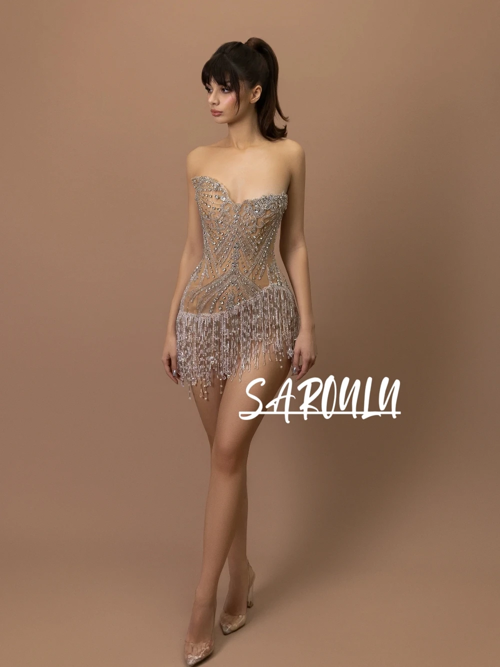 

Мини-платье для выпускного вечера с ослепительной кисточкой, расшитое бисером и блестками, вечернее платье для выпускного вечера, модная праздничная одежда для знаменитостей по индивидуальному заказу