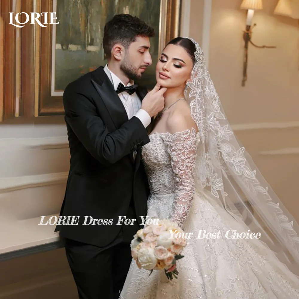 LORIE Puffärmel Glitzernde Brautkleider Pailletten Applikationen Spitze schulterfrei Glänzende Vestidos de Novia Schatz Boho Brautkleid