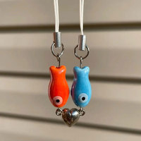 Magnetic Matching Ceramic Green Fish Keychain Duo Set Phone Bag Charm, Cute Gifts for Best Friend, Him