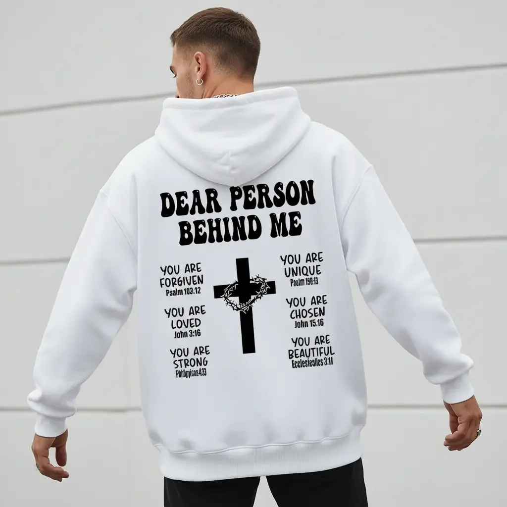 Men's Religious Scripture Quotes & Cross Design Graphic Hoodie - Cotton Blend Long Sleeve Pullover Regular Fit | Soft & Breathable Fabric, Durable Print, Everyday Comfort, Machine Washable, Urban Minimalistic Indoor Urban Setting