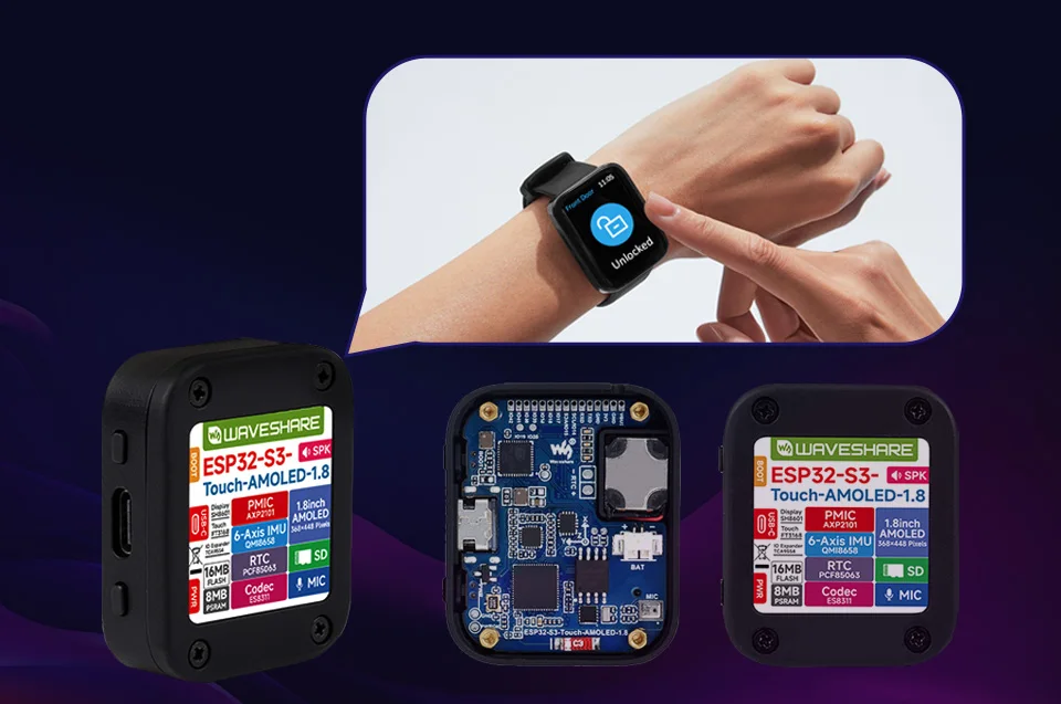 Waveshare ESP32-S3 1.8inch AMOLED Touch Display Development Board, 32-bit LX7 Dual-core Processor, 368×448, ESP32 With Display