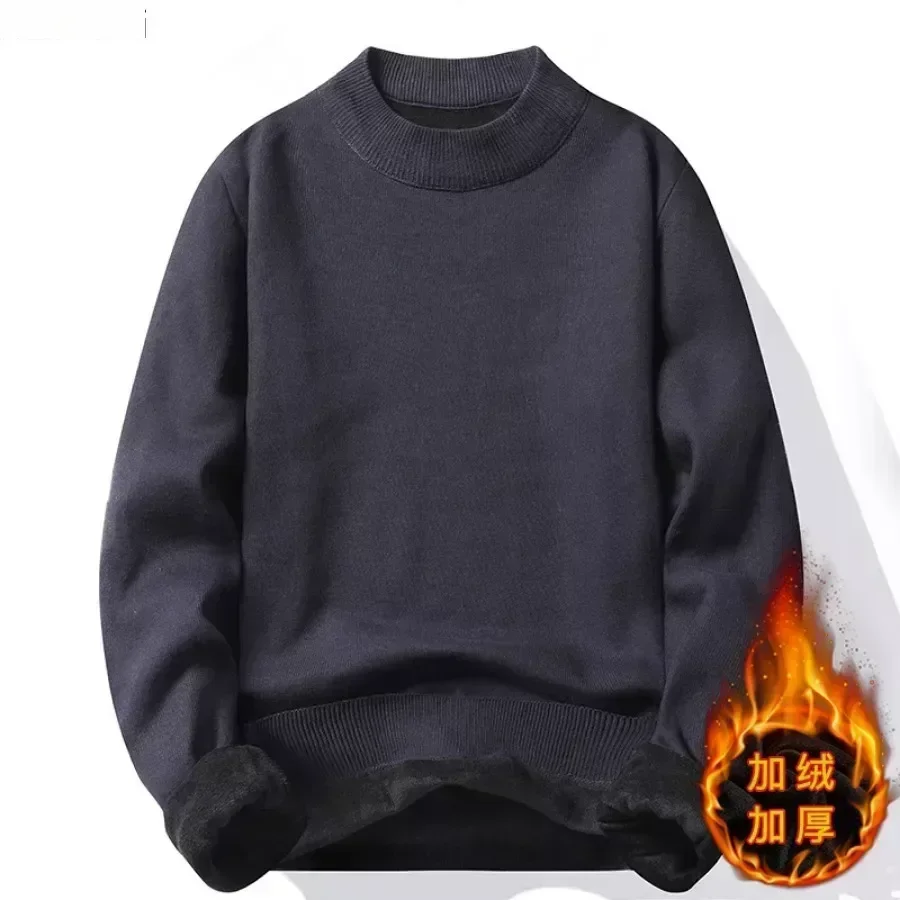 New  Men's Winter Pullovers Casual Solid Color Mock Neck Sweaters Fashion Loose Thickened Warm High-Quality Jumper for Men