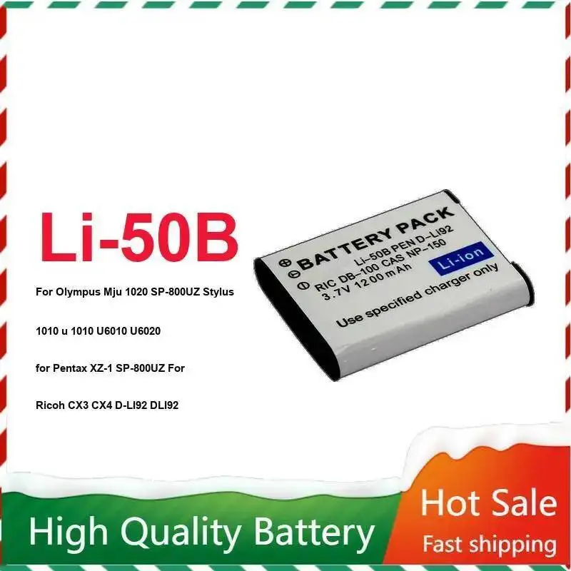 Battery LI-50B For Olympus Mju 1020 SP-800UZ Stylus 1010 U U6010 U6020 Pentax XZ-1 Ricoh CX3 CX4 D-LI92