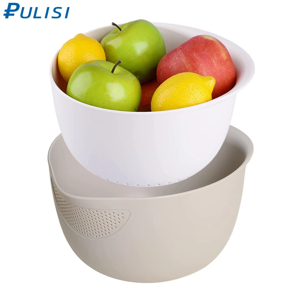 

2 in 1 Food Strainers Kitchen Colander Set for Washing Fruits Vegetable Beans Strain Rice Cleaning Pasta Storage Containers