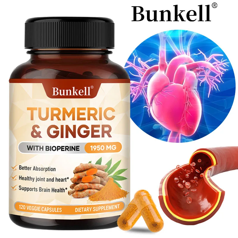

Turmeric Curcumin Ginger Supplement with Bioperine Black Pepper, Antioxidant, Joint Comfort, Digestive & Immune Support