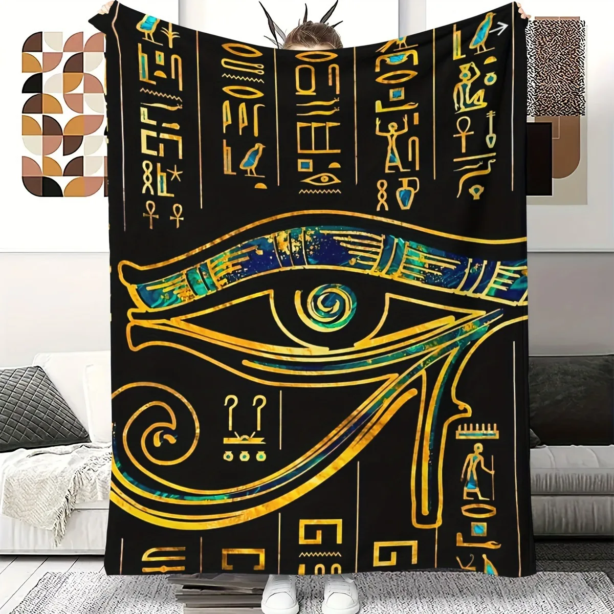 Ancient Egyptian mysterious symbols digital-printed polyester velvet flannel cover blanket Fleece soft cover blankets for beds