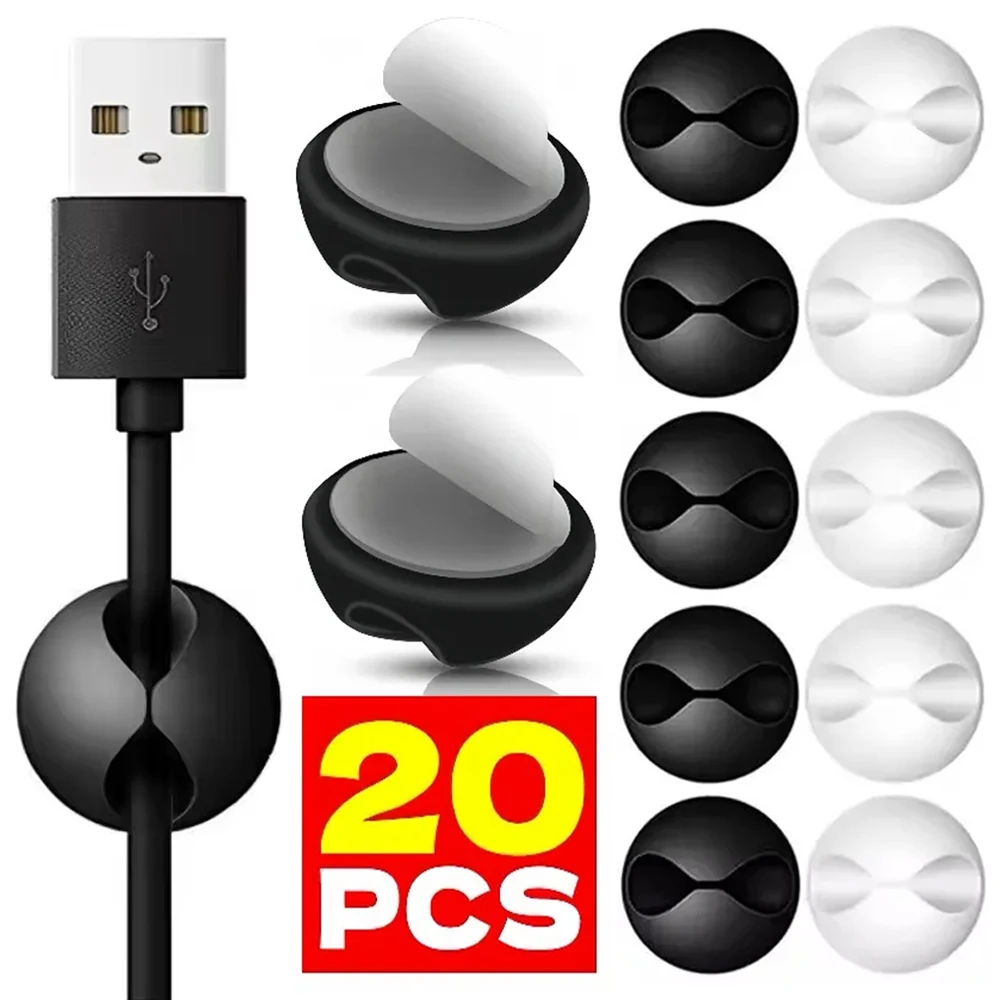 5/20Pcs Mini Cable Winder Organizer USB Charging Cable Clips Desk Tidy Organiser Wire Cord Holder Protectors In Home Office Car