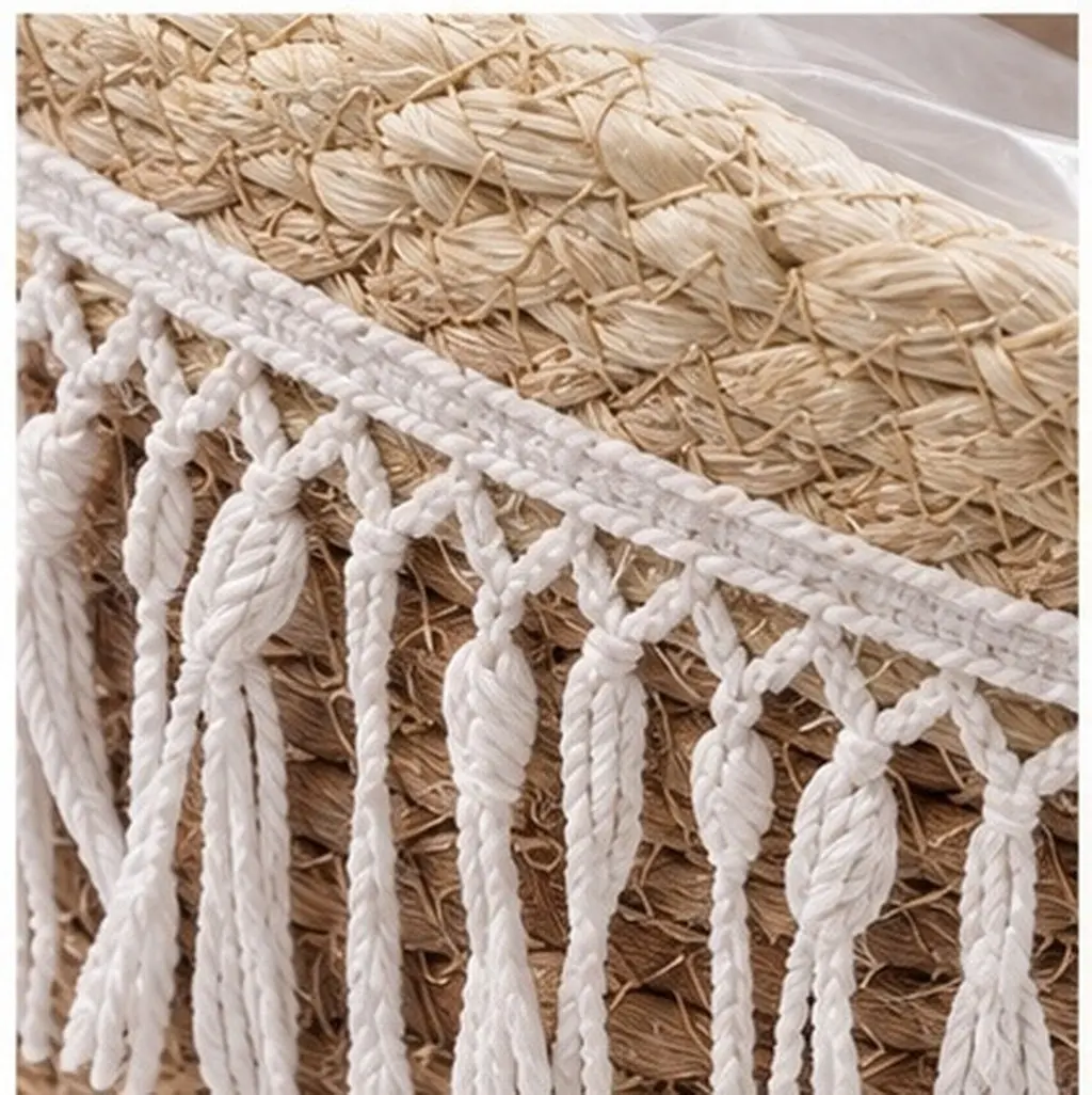 Rustic Woven Planter Basket with Built-in Plastic Liner Handcrafted Flower Container Holder Tassel for Indoor Plants Home Garden