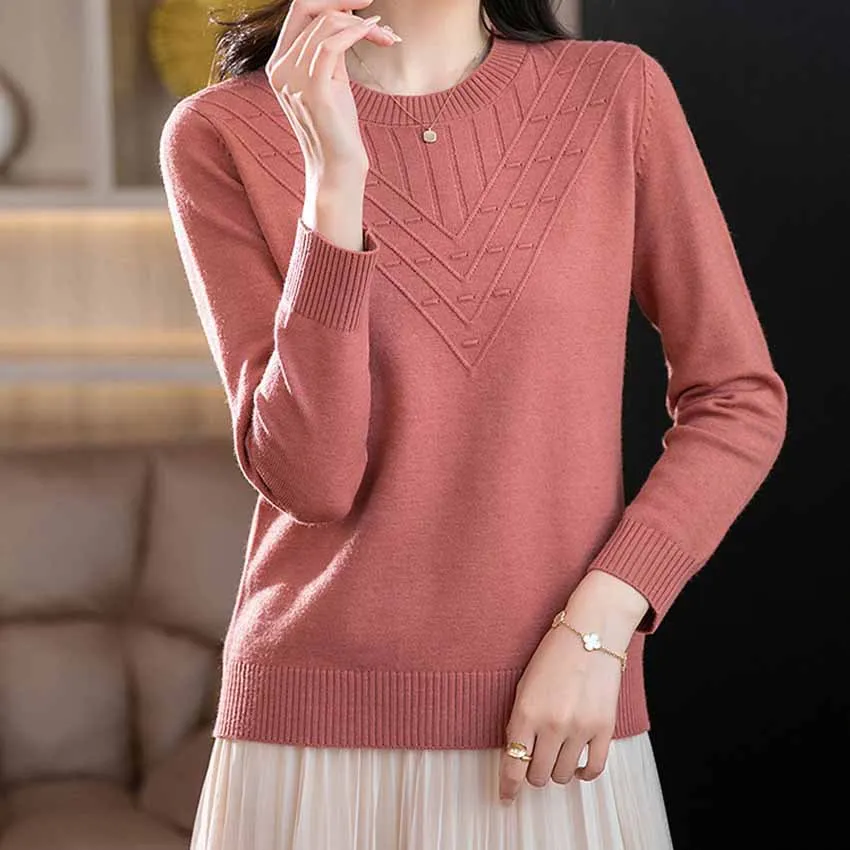 Elegant Mother Pullover Shirt Round Neck Autumn Winter Pull Sweater Women Long Sleeve Tops Knittting Sweaters Femme Jumper