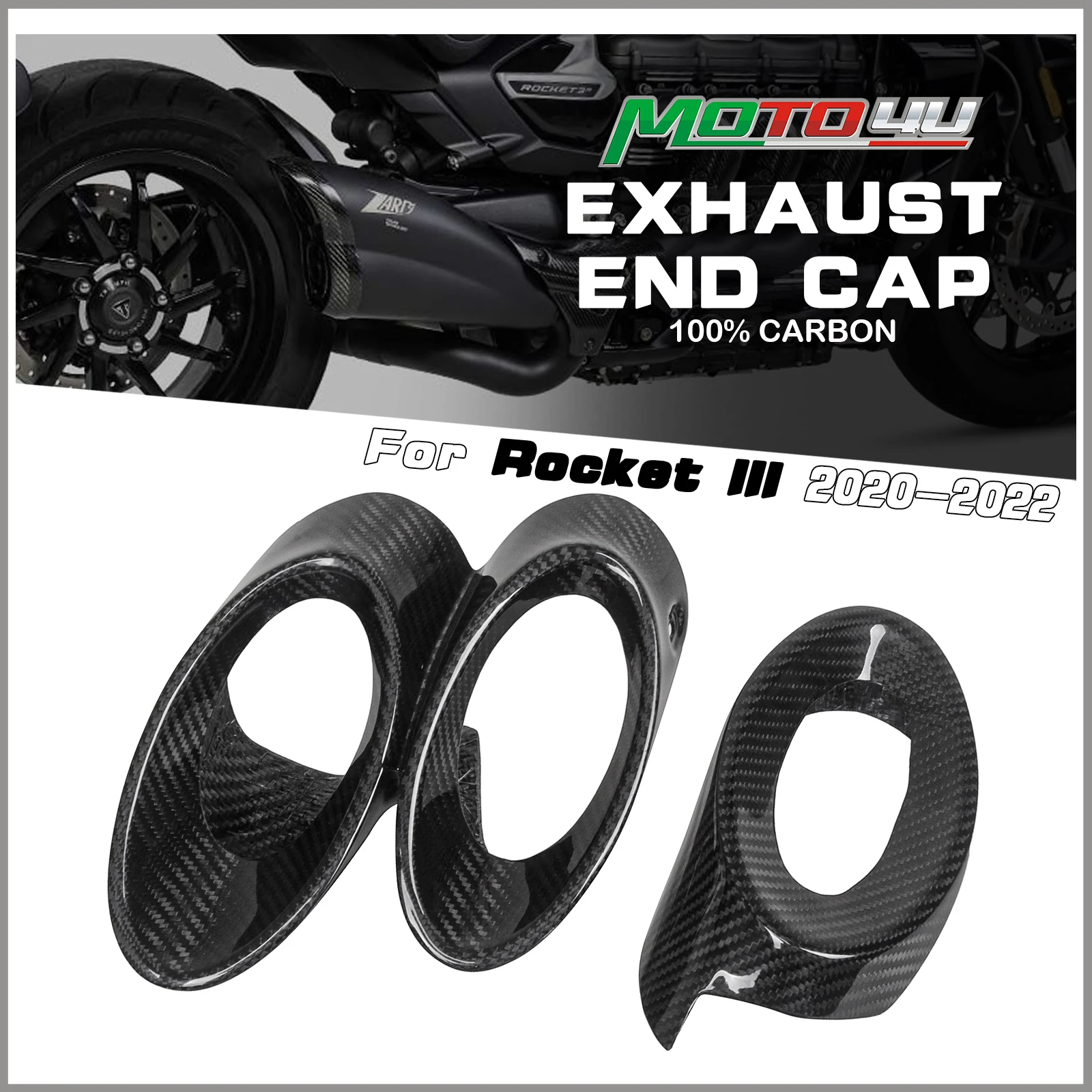 Cubierta decorativa para tubo de escape de motocicleta, cubierta completa de fibra de carbono para Triumph Rocket III Rocket3 2020 2021 2022